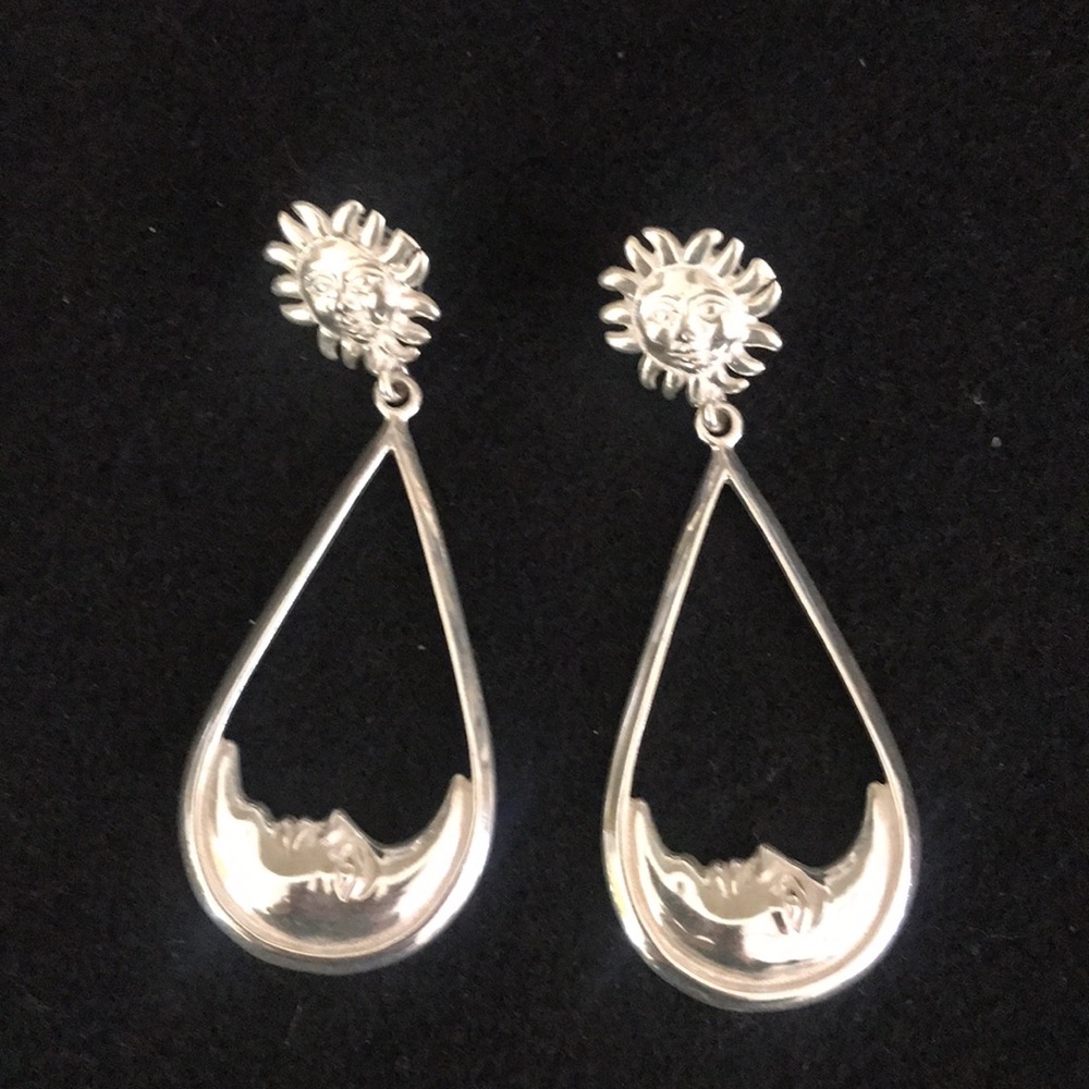Sterling Silver Sun Moon dangle earrings. - Picture 3 of 8